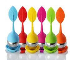 Tebery 6 Stück Set Teesieb aus Rostfreiem Edelstahl und Lebensmittel Silikon, Hübsches Teeei mit dem Auffangbehälter für Lose Tee