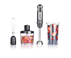 Aifeel Stabmixer, Klassischer 800W 4 in 1 elektrischer Stab mixer mit Zubehör Set - einschließlich Edelstahl-Mixfuß, 500ML Zerkleinerer, 600ML Messbecher, SUS-Klingen und Schneebesen - Schwarz