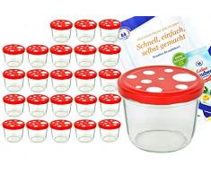 MamboCat 24er Set Sturzglas 230 ml to 82 Fliegenpilz Deckel rot weiß gepunktet incl. Diamant Gelierzauber Rezeptheft