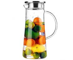 TAMUME 1,5 Liter Wasser Pitcher Obst Wasserkrug mit Edelstahl Deckel und Glas Teekanne mit Infuser