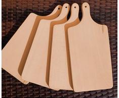 4 Grill-Schneidebrett, Pizzabrett SPÜLFEST*, Buffetplatte Holz natur, je ca. 35 cm x 16 cm als Bruschetta-Servierbrett, Brotzeitbrett mit Griff, Naturholz - Rotbuche unbehandelt, Grillbrett,