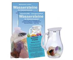 EDELSTEIN WASSER INNERE RUHE & ENTSPANNUNG finden 5-tlg SET. 300g WASSERSTEINE zur Wasseraufbereitung für Trinkwasser + 0,5 L Glaskrug Karaffe + Anleitung + Zubehör. 90036-1