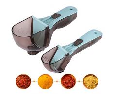 INVOKER Messbecher Set und Messlöffel 2 Set Measuring Cups, 4 Verstellbarer Messskalen (TSP & Tbsp, Cup, ML, OZ) - Magnetisch Teelöffel Esslöffel für Küche Kochen Backen