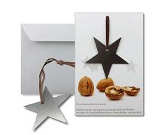 Grußkarte mit echtem Edelstahl-Nussknacker Form Stern und Lederband inklusive Umschlag in Naturweiß Format DIN B6