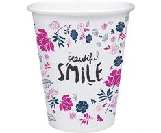 wellsamed 144979 100 Stück Einwegbecher Pappbecher Trinkbecher Becher Papierbecher Beautiful Smile Einweg Papier 0,18 Liter Motiv: Blumen, Polymerbeschichtet