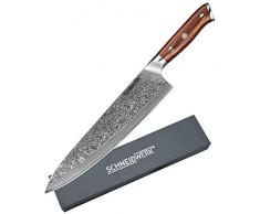 SCHNEIDWERK Chef-Messer Damastmesser, Küchenmesser 25,5 cm Klingenlänge, 67 Lagen Edelstahl-Damast, Kochmesser Damaststahl, sehr scharf, Damaszener-Stahl Rostfrei DI-Serie