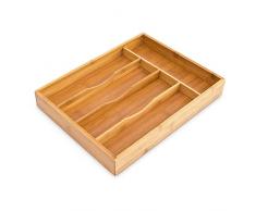Relaxdays Besteckkasten HxBxT: ca. 4,5 x 25,5 x 34 cm Besteckbox aus Bambus Besteckeinteiler für die Schublade mit 5 Fächern als Besteckeinsatz und Schubladenorganizer Besteckeinlage aus Holz, natur