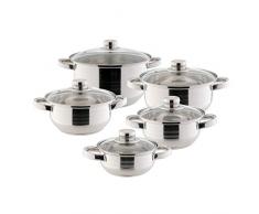 Topfset 10-teilig Edelstahl Kochtöpfe mit Glasdeckel Kochtopfset mit Schleifdekor Topfset Töpfe - Topf Durchmesser jeweils ca. 14,16,18,20 und 24 cm