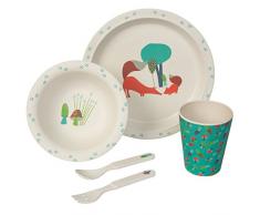 BIOZOYG Kinder Geschirr Set aus Bambus 5 teilig I Kindergeschirr Set Fuchs bpa frei I Tafelservice aus Kinderbesteck Müslischale Trinkbecher Kinderteller I Recycling Natur Material
