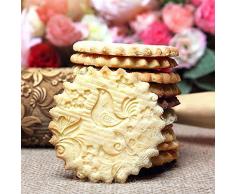 AmyGline Nudelholz mit Prägung Weihnachten Küken Muster Präge Rolle Holz Küchenwerkzeug Backzubehör 38cm