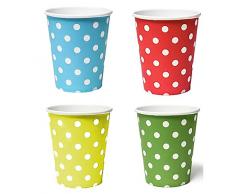 50 x Becher 200ml dots (blau, gelb, pink, grün, rot) Punkte, Pappbecher, Einwegbecher für Getränke Snacks Heiß- und Kaltgetränke