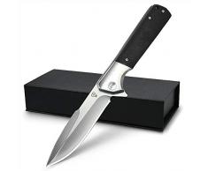 NedFoss Survival Klappmesser aus D2 Stahl schwarz - Scharfes Outdoor Survival Messer - Outdoormesser mit Gürtelclip - extra scharf (Beast)