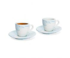 Hausmann & Söhne Espresso Tassen dickwandig | Set 4-TLG | 2er Set Blaue Marmor Tassen mit Untertassen | Porzellan | Tasse 80ml | Espresso Tassen Set mit Untersetzer | Geschenkidee