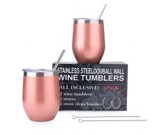 EKKONG Weingläser aus Edelstahl, Weinbecher mit Deckel (2er Set), Doppelwandige Reisebecher