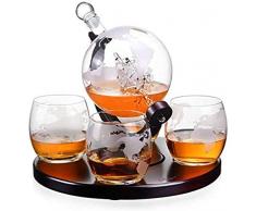 LHY Whiskey-Dekanter-Set - 1000 ML mit 4 geätzten Whisky-Gläsern (300 ml) und aus geätzten Globen sicherem Paket - Scotch, Bourbon, Wodka und Wein