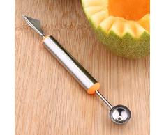 Dantazz 2 in 1 Doppelköpfiger Obstgrablöffel aus Edelstahl, Edelstahl Mango Dessert Melone Scoop Double-End-Fruchtlöffel (B)