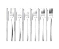 QUCHER 12 Stück 18/8 Besteckset aus Edelstahl, 6 × Tafelmesser - 6 × Gabel, pflegeleicht und spülmaschinenfest