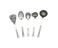 GRÄWE Küchenutensilien Set, 5-teilig, Edelstahl 18/10 - Schöpflöffel, Saucenlöffel, Spaghettilöffel, Kartoffelstampfer und Lochlöffel