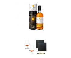 Yellow Spot 12 Jahre Single Pure Pot Still 0,7 Liter + Stölzle Nosingglas für Whisky 2 Gläser - 1610031 + Schiefer Glasuntersetzer eckig ca. 9,5 cm Ø 2 Stück