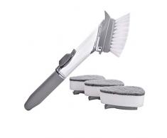 SUNJULY Spülbürste Mit Spülmittelspender, SUNJULY Scrubber Dish Bowl Waschschwamm Nachfüll-Seifenspender, 3in1 Reinigungsbürste Silikon Druckknopf für Zuverlässige Abdichtung