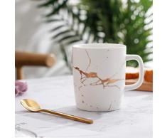 LOYWT Ins Leichte Luxus-Tasse, nordisches Marmor-Muster, gefrostet, goldfarbene Keramiktasse, Kaffeetasse, Latte-Tasse zum Versenden von Löffeln, keramik, matt weiß