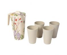 BIOZOYG 5-teiliges Bambus Set I 1,2 Liter Karaffe mit Deckel und 4 Trinkbecher I Bamboo Kanne spülmaschinenfest, BPA frei und nachhaltig hergestellt I Wasser Krug Wasserkaraffe lebensmittelecht