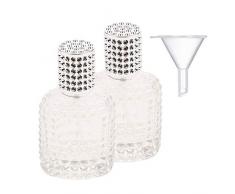 JUN-H 2 Stücke Parfümflakon Zerstäuber Kristall Glas Kunst Leer Parfümflakon Nachfüllbar für 30ml (Kappe Silber +Trichter)