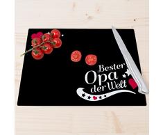 Wandkings Glasschneidebrett mit Schriftzug Bester Opa der Welt - Glasschneideplatte, Schneidebrett aus Glas, Frühstücksbrettchen