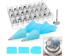 Spritztüllen Set - WENTS 32 backzubehör tortendeko 24 Stück Edelstahl Spritztüllen 3 Stück Kuchen Schaber 2 Stück Silikon Spritzbeutel 2 Einwegspritzbeutel 1 Rohrnägel