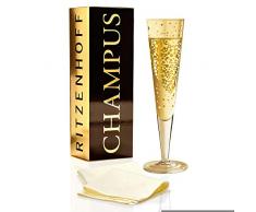 RITZENHOFF Champus Champagnerglas von Daniela Melazzi, aus Kristallglas, 200 ml, mit edlen Goldanteilen, inkl. Stoffserviette