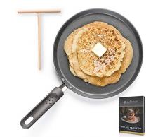 ROSMARINO Crepes Pfanne 25 cm mit Crepes Verteiler - Geeignet für Induktion, Gas, Glasskeramik, Gas und andere Herdarten