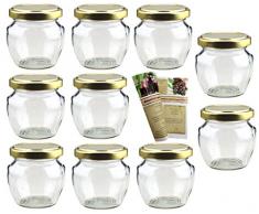 gouveo 40er Set Leere Einmachgläser Henkelglas 106 ml incl. Drehverschluss Gold, Vorratsgläser, Marmeladengläser, Einkochgläser