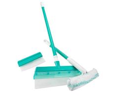 Aqua-Fensterwischer-Set, Groß und Klein mit Bambustuch, Vorreinigungstuch und Teleskopstiel