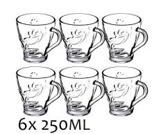 KADAX Teegläser, 6er Set, Gläser mit Griff, Wassergläser, Saftgläser, Glastassen, Gläserset für Tee, Kaffee, Wasser, Drink, Eistee, Saft, Garten, Trinkgläser, spülmaschinenfest (Marlis, 250ml)