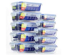 Glas-Frischhaltedosen [10er Set] Vorratsbehälter mit Deckel, Luftdicht, Rechteckig Glas, Geeignet für Mikrowelle, Gefrierschrank und Spülmaschine