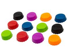 12er Set Silikon–Kronkorken, Beer Saver, Bier–Kapseln, Flaschenverschluss, Bierverschluss, Caps, Wein– und Saftflasche, Deckel, Verschluss, Markierer, Stöpsel, Deckel, Farbe: Bunt