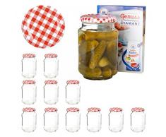 Van Well 12er Set Einkochgläser 720 ml Sturzglas Deckel Rot-Weiß Kariert Incl. Rezeptheft | Einmachgläser für Obst & Marmelade | Einweckgläser Gläser