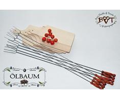 4 x Servierbretter Picknick Geschirr Grillbretter Picknick Geschirr natur + 8 x Grillspiesse, 100cm lang, Spiesse Gabel-Spieß + massive Schneidebretter Picknick Geschirr, Holzbrett 42 x 22cm, Grillbrett Servierbrett für Wurst,