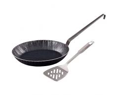 GRÄWE Schmiedeeiserne Bratpfanne aus Eisen, Eisenpfanne mit Hakenstiel, Ø 28 cm, extra hoher Rand, unbeschichtet und geriffelt - Profi Pfanne