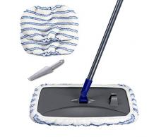 Masthome Flach Wischmopp Bodenwischer mit 1 Ersatzkopf und 1 Bodenabzieher Flach-Mopp 180° Drehbar Wischer Boden Mikrofaser für Große Flächen wie Haushalt und Büro