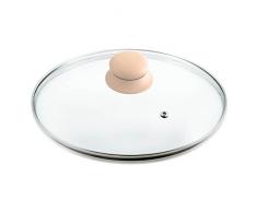 Kerafactum Topfdeckel Glas (Ø 20 cm) spülmaschinenfest hitzebeständiger Universaldeckel für Topf & Pfanne gehärtetes Qualitätsglas Glasdeckel mit Dampfloch hochwertiger Griff silikoniert Creme Beige