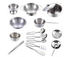 Toyvian 16pcs Pretend Play Kitchen Set Edelstahl Töpfe und Pfannen für Kinder (8 Stück)