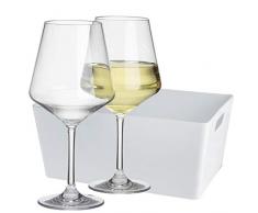 2 x Polycarbonat Weinglas 450ml mit Aufbewahrungsbox - Gläser glasklar Weingläser für Camping Küche - Trinkkelch Goblet Elegantes Design - Outdoor Partyglas Bruchfest Kunststoff Glas unzerbrechlich