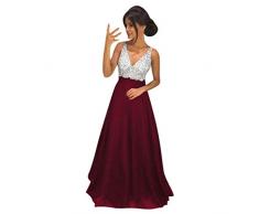 Kleider Damen Abendkleid Lang Elegante Böhmisches Retro Laternenärmel Maxikleider Muslimische Langarm Hoher Kragen Festliches Bandage Hochzeit Sexy Partykleid Cocktailkleid(L.Wein)