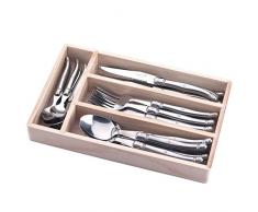 FLYINGCOLORS Laguiole by Edelstahl Besteck Set. Edelstahl Griff, Holz Aufbewahrungsbox, 24 Stück