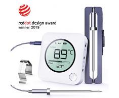 BFOUR Fleischthermometer Funk Bratenthermometer mit Zeitmesser, 2 Temperaturfühlern Sonden, Hintergrundbeleuchtung LED Display Sofortiges Auslesen, Digital Grillthermometer