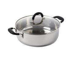 ProCook Gourmet Steel niedriger Bratentopf - 28 cm - 5,4 l - mit Glasdeckel - Induktion - Edelstahl Bräter - Stay-Cool Silikongriff - Schmortopf - Schmorpfanne