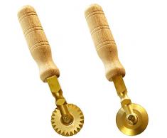 LA GONDOLA Professionelle Teigrädchen für Ravioli, Zeitloser Naturholz Handgriff und haltbares Messing Rädchen (SET aus 1 glatten Teigrädchen und 1 sternförmigen Teigrädchen)