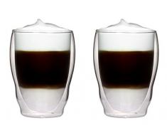 2x 460ml XXXL doppelwandige Thermogläser Wellenform mit Schwebe-Effekt für Cappuchino, Latte Macchiato, Cocktails, Tee, Säfte, Bier, Eis uvm. Aquartus von Feelino
