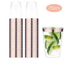 Simon Lee Woodham 25 Stück Durchsichtig Goldrand Becher, 9oz/ 250ml Kunststoff Becher, Einweg Trinkbecher, für Party Hochzeit, Camping, Strand Und Picknick (Rose Gold)